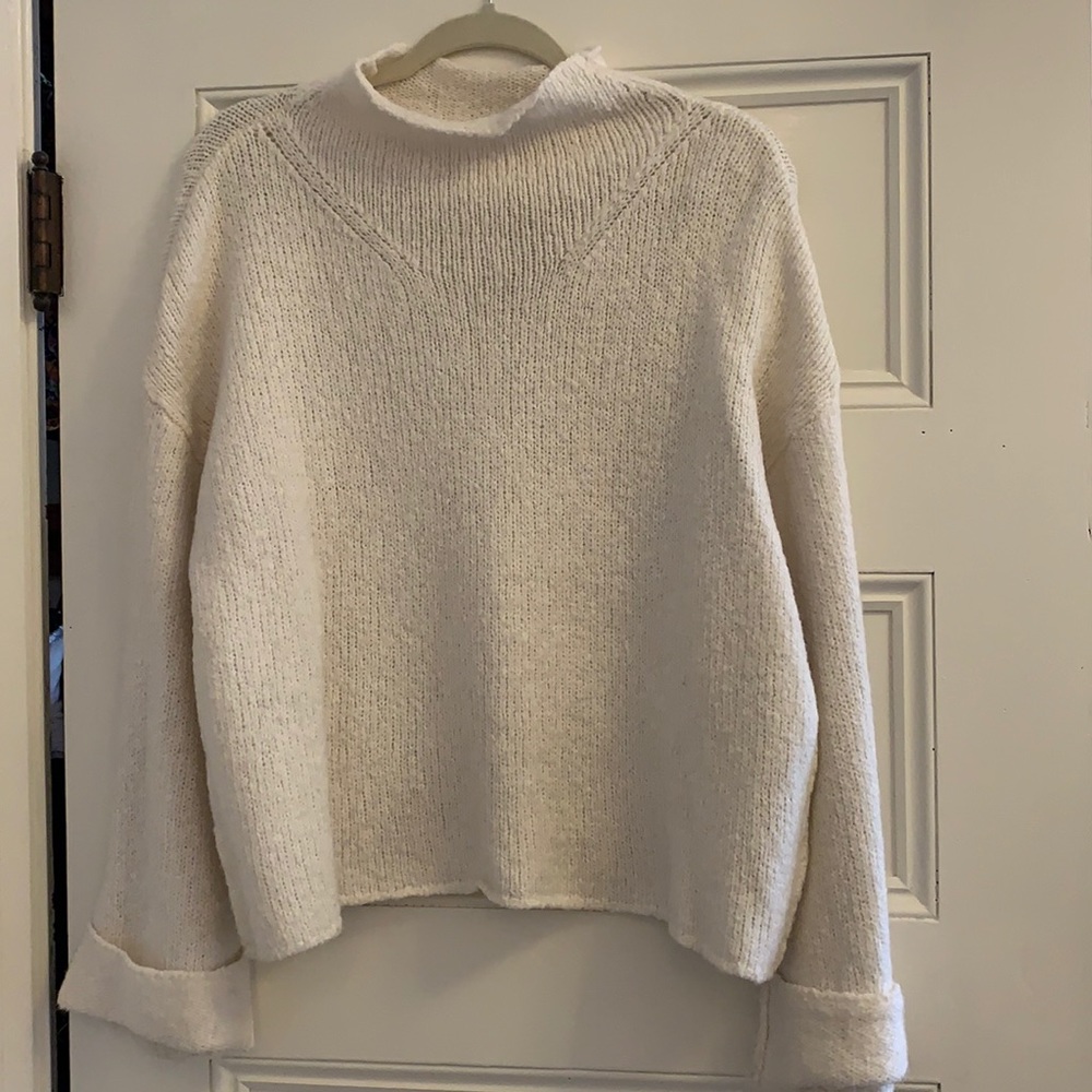 Anthropologie Cream Mock Neck Sweater